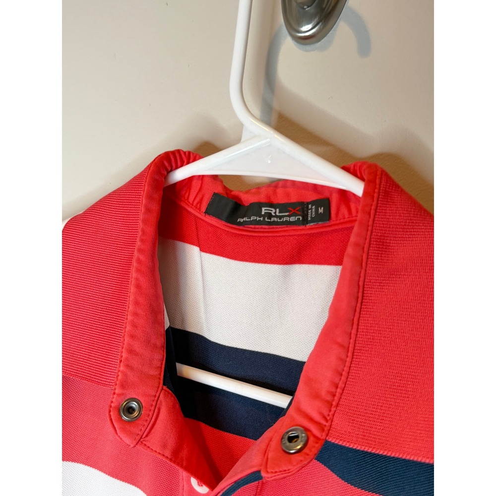RLX Ralph Lauren Women's Striped Golf Polo Shirt Coral Navy White Medium - Picture 5 of 7
